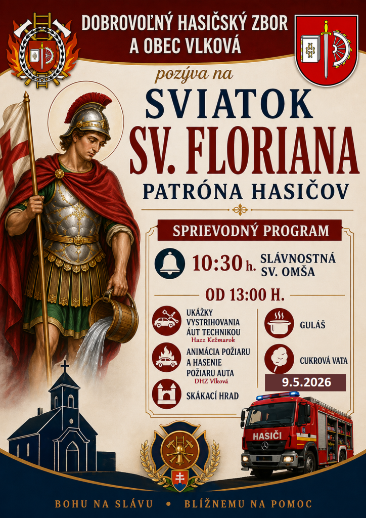 Pozvánka na sviatok Floriána, patróna hasičov
